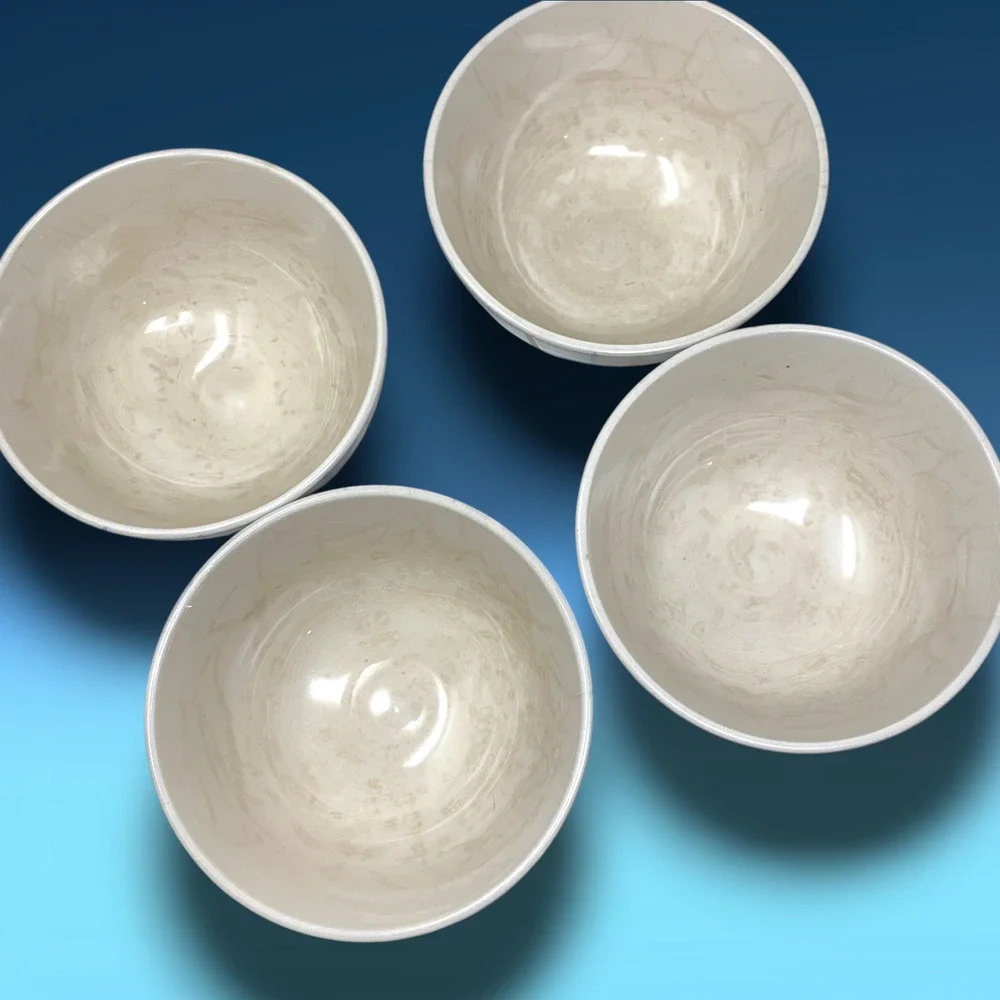 Vintage Lot 4 x Pier 1 Checkerboard Stoneware Soup Cereal Bowls Blue White
